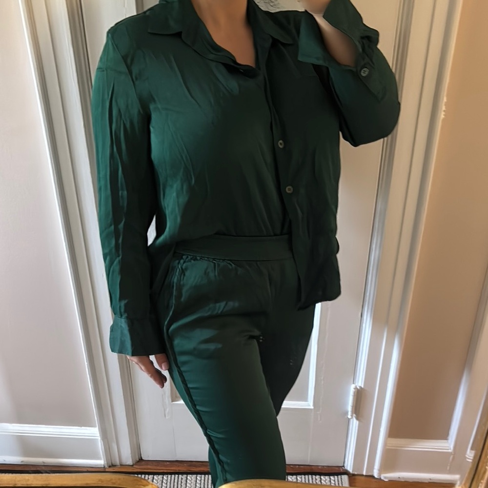 Zara Emerald Green Relaxed Fit Trousers
